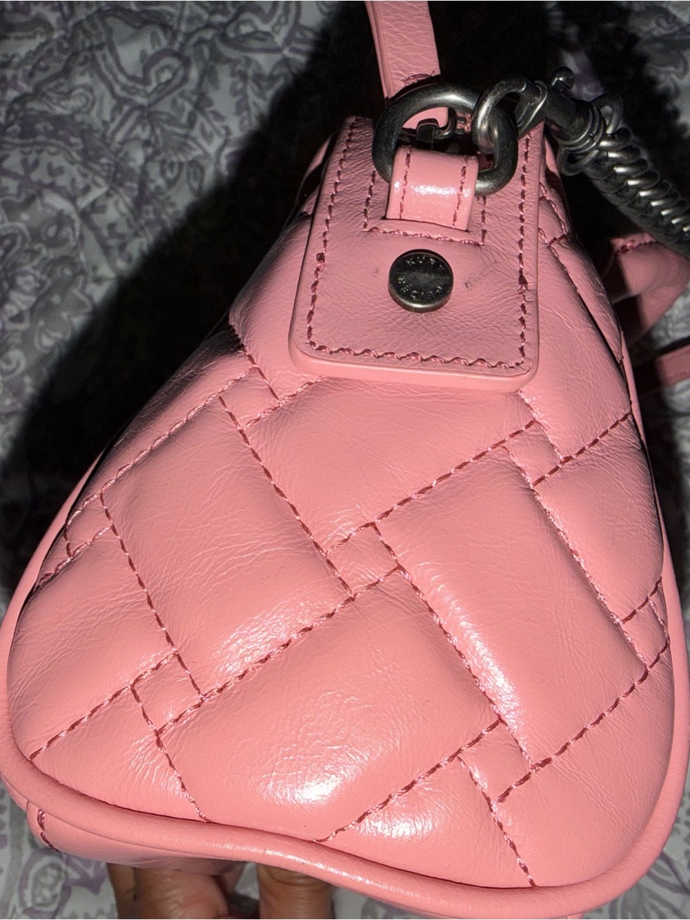 Quilted Pink Leather Top-Handle Women's Bag - Picture 8 of 9